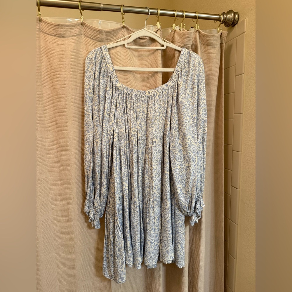 Patrons of Peace Light Blue Floral Long Sleeve Dress